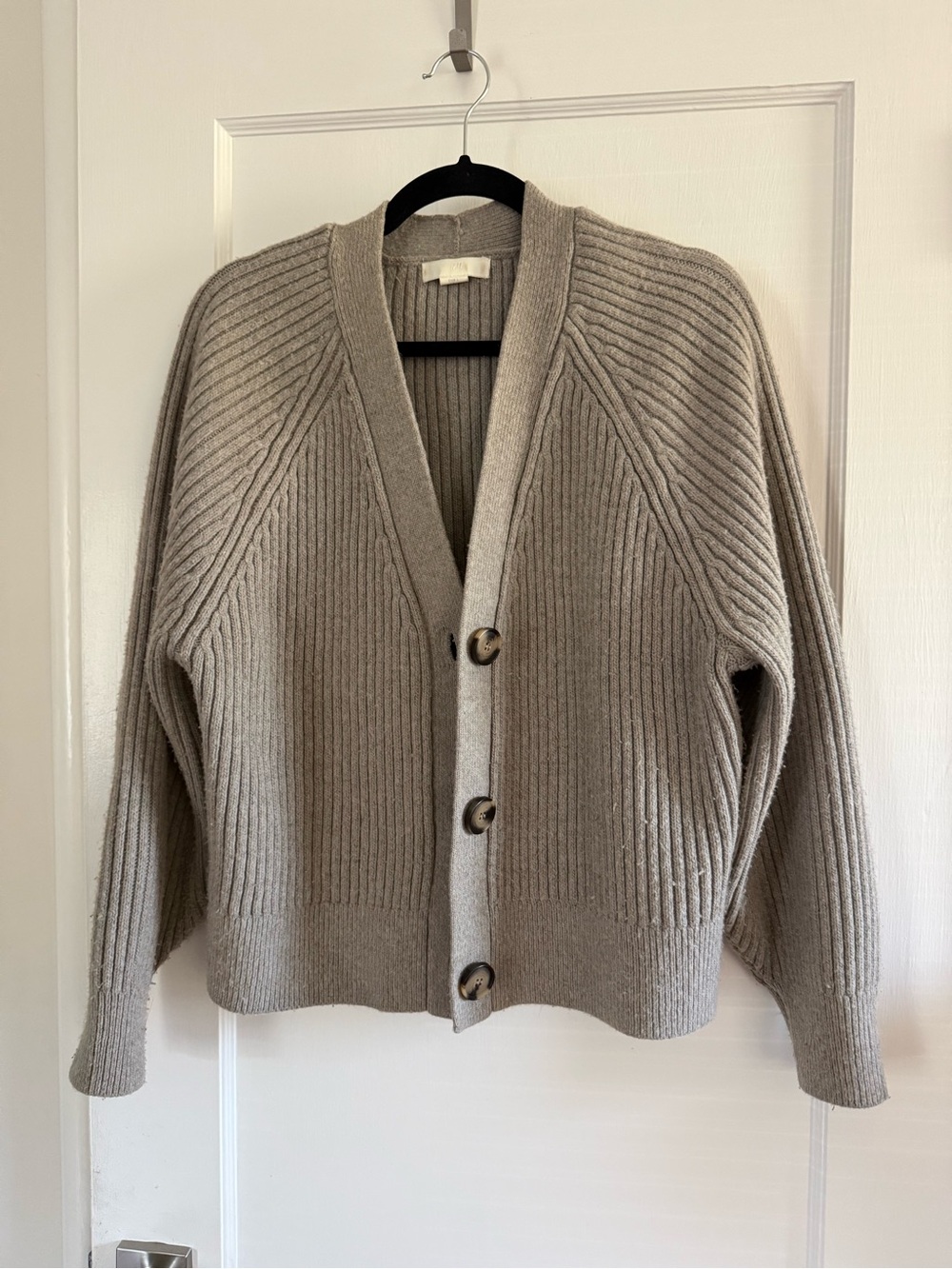 H&M Ribbed Button-Front Taupe Cardigan
